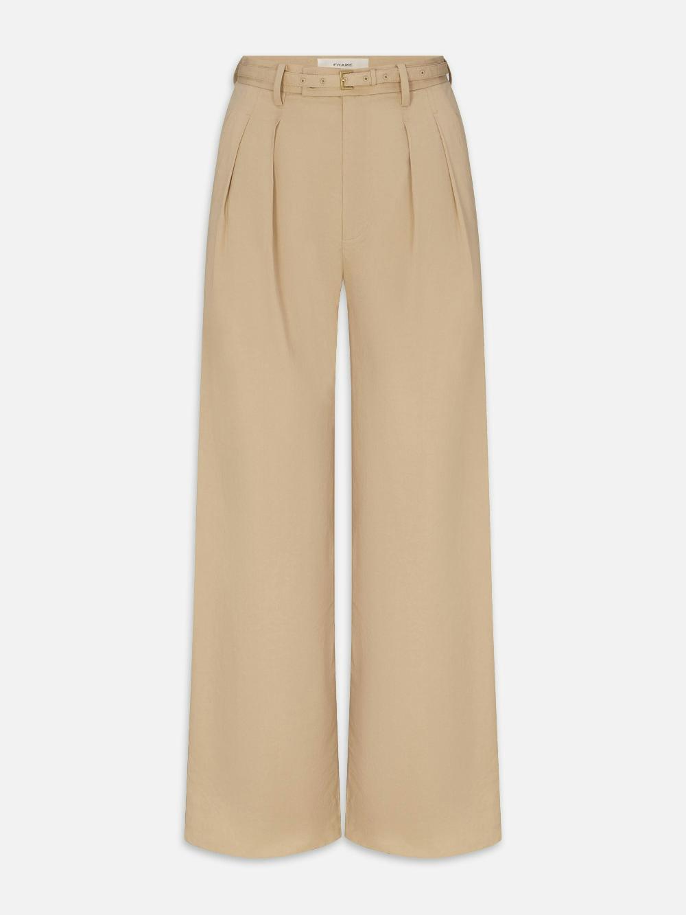 frame The Pleated Stilt Trouser in Light Khaki