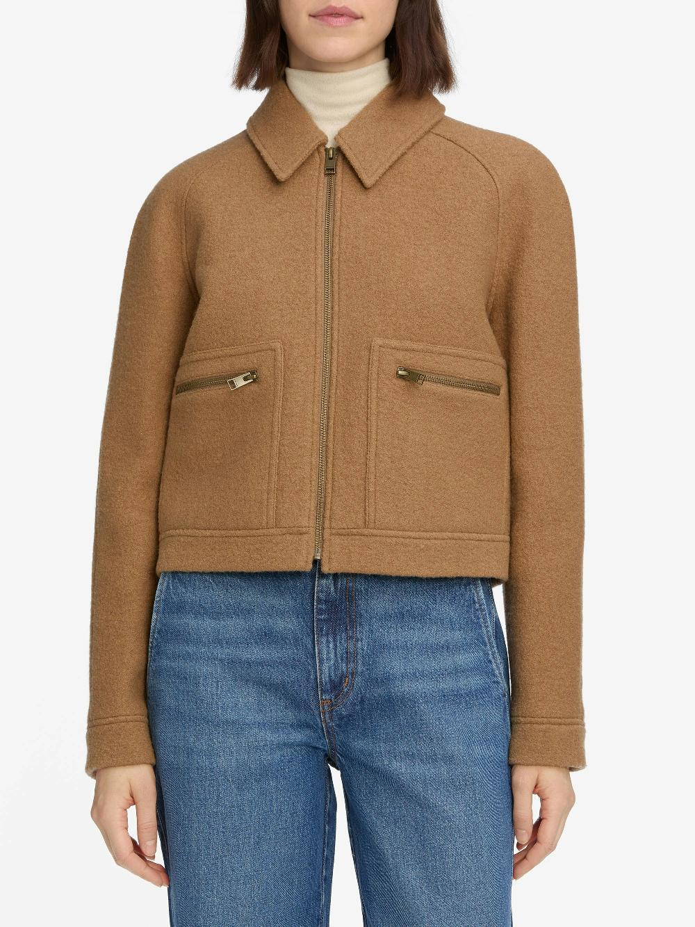 Frame The Raglan Zip Front Jacket In Camel