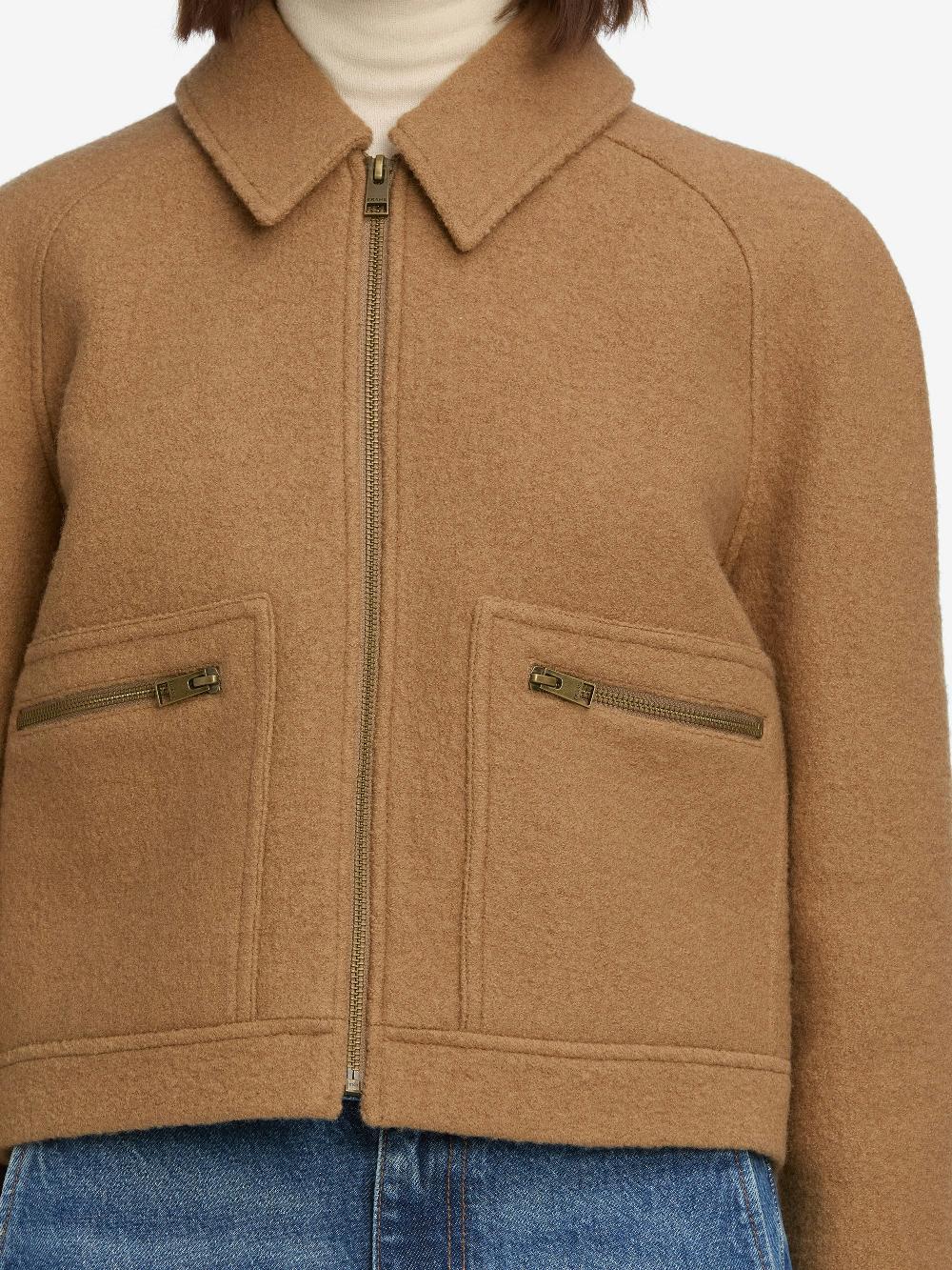 Frame The Raglan Zip Front Jacket In Camel