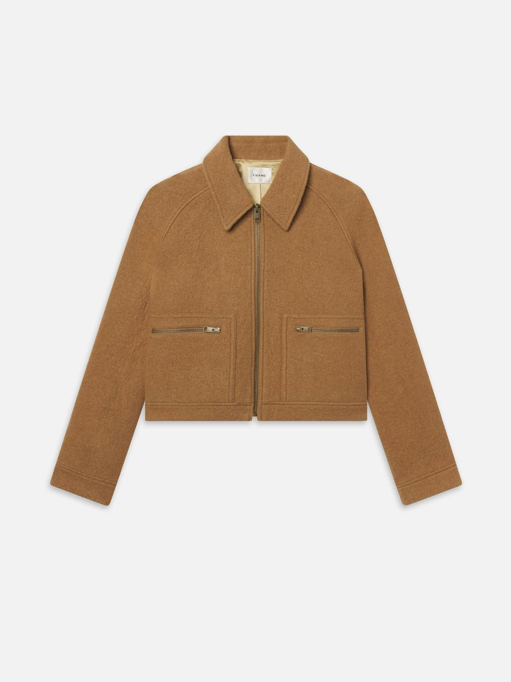 frame The Raglan Zip Front Jacket in Camel