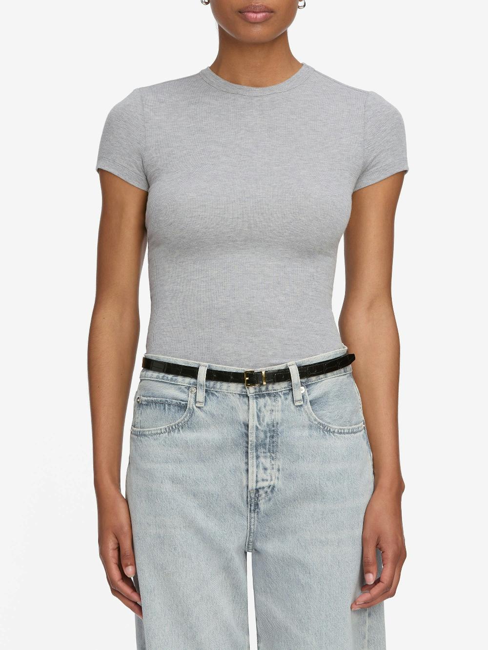 Frame The Rib Baby Tee In Heather Grey