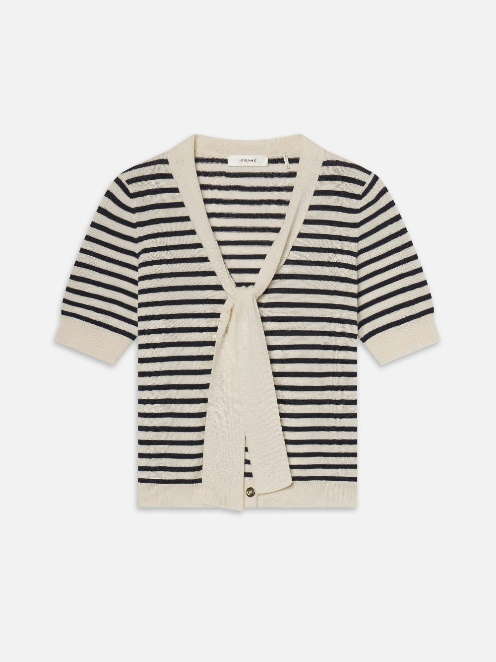 frame The Sailor Tie Cardi in Navy Multi