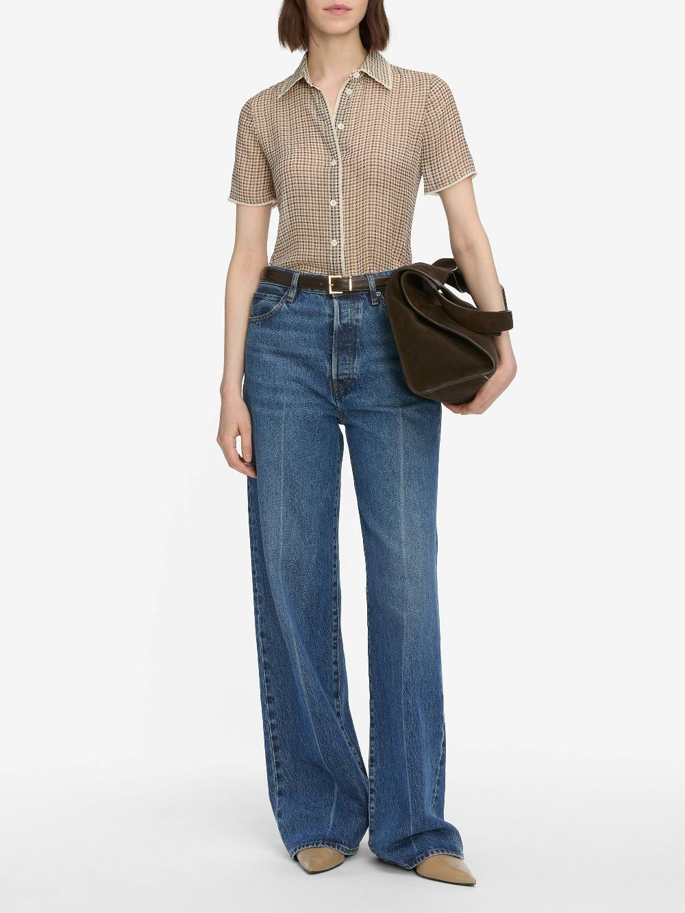 Frame The Silk Check Shirt In Houndstooth Multi