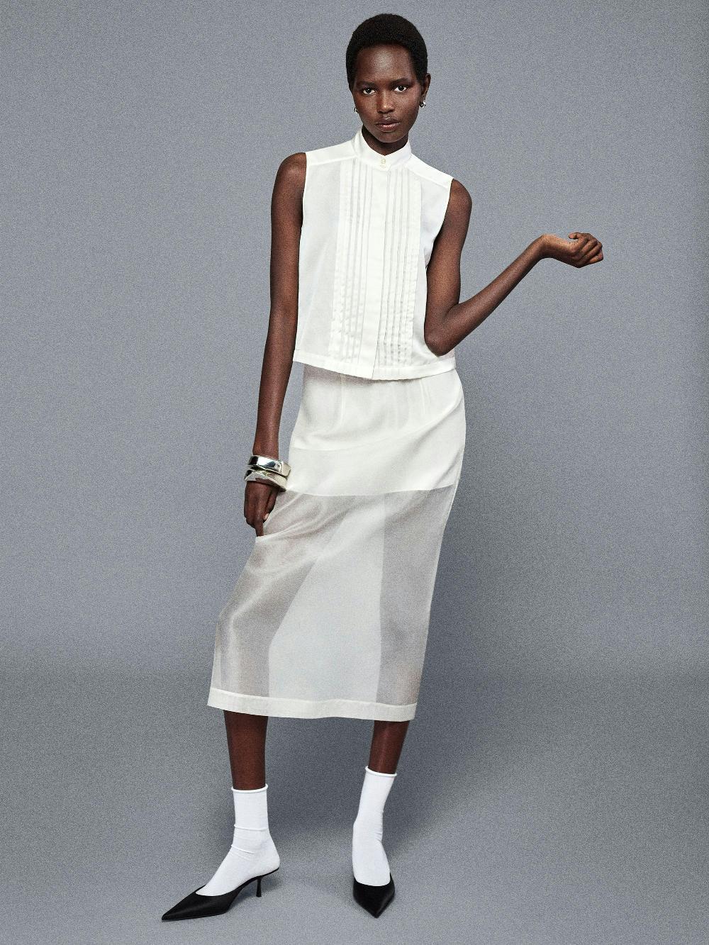 Frame The Silk Organza Skirt In Alabaster