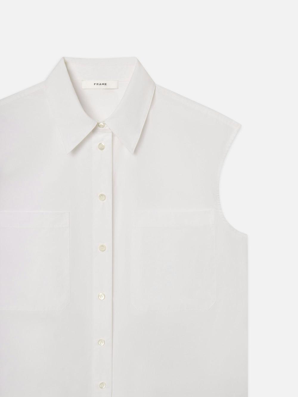 Frame The Sleeveless Shirt Dress In White