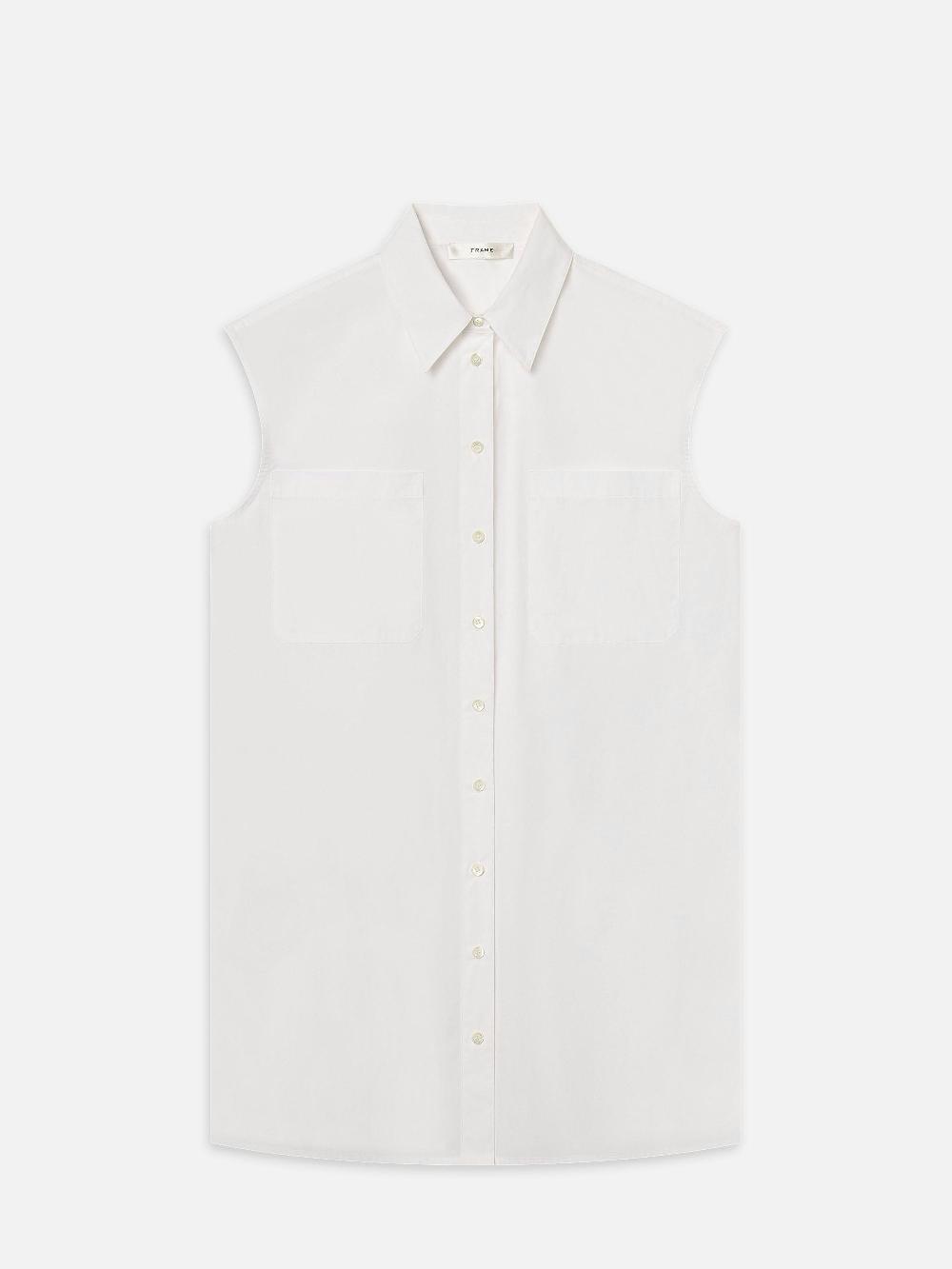 frame The Sleeveless Shirt Dress in White