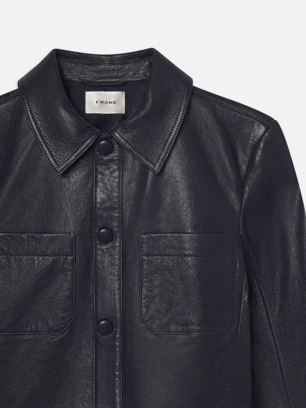 Frame The Small Leather Jacket In Dark Indigo