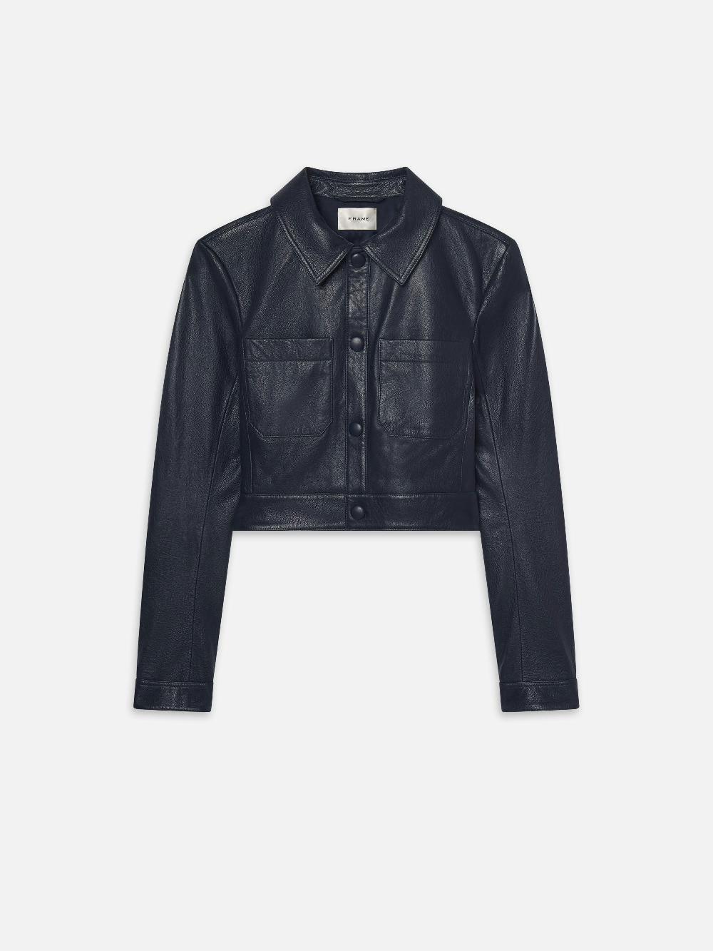 frame The Small Leather Jacket in Dark Indigo