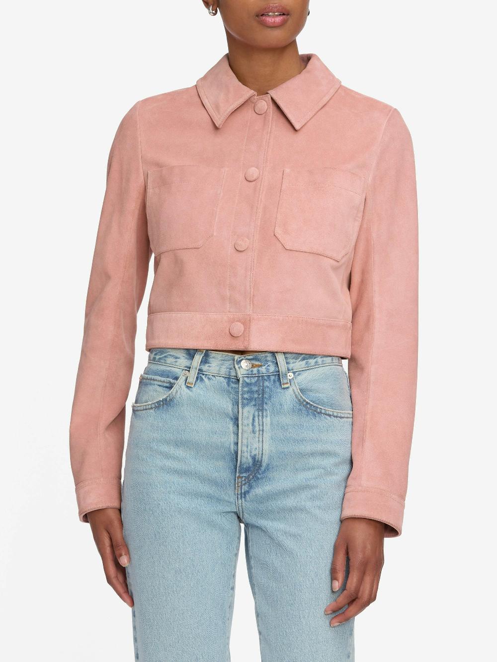 Frame The Small Suede Jacket In Flamingo