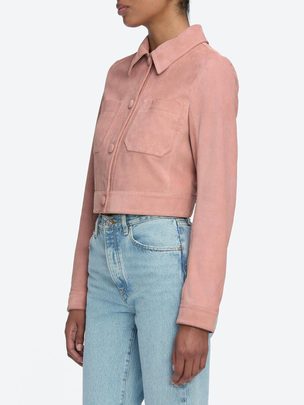 Frame The Small Suede Jacket In Flamingo