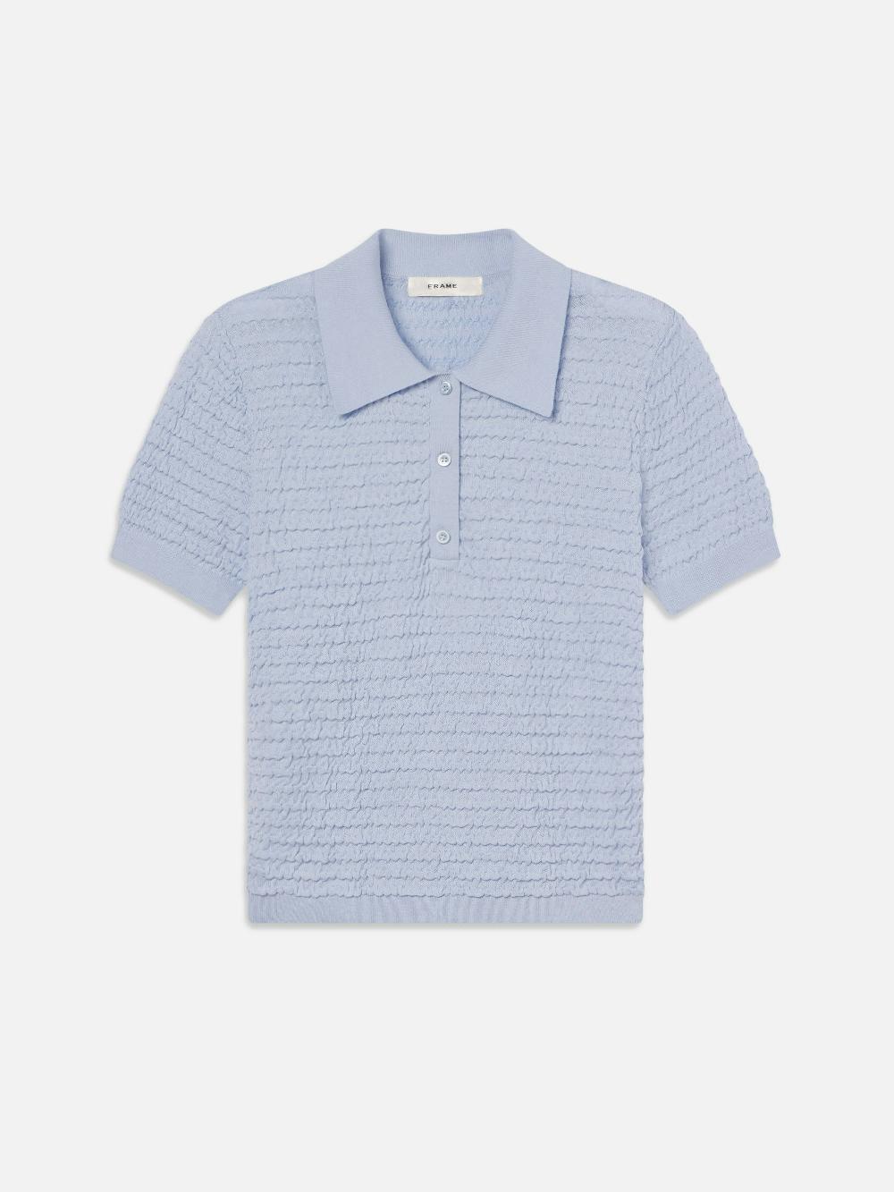 frame The Smocked Polo in Light Chambray