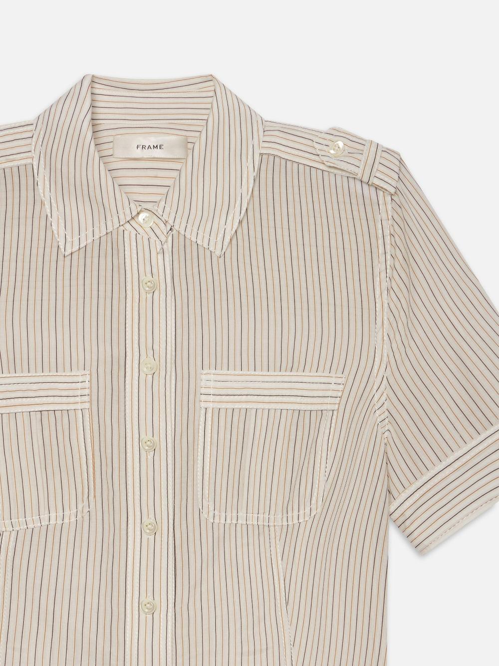 Frame The Stripe Utility Shirt In Cream Multi