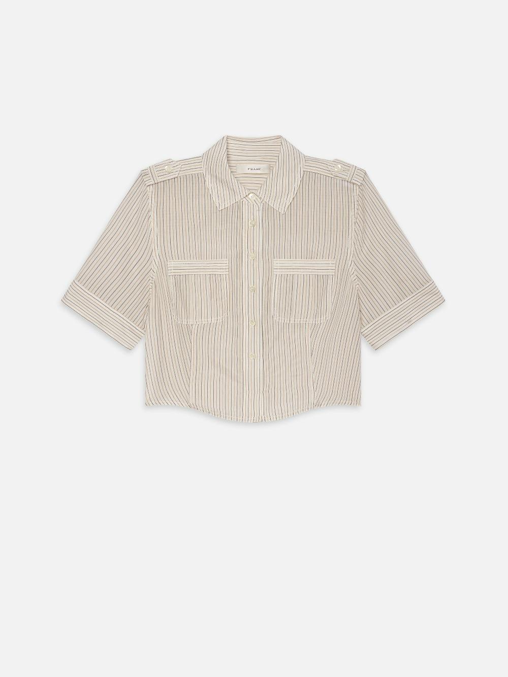 frame The Stripe Utility Shirt in Cream Multi