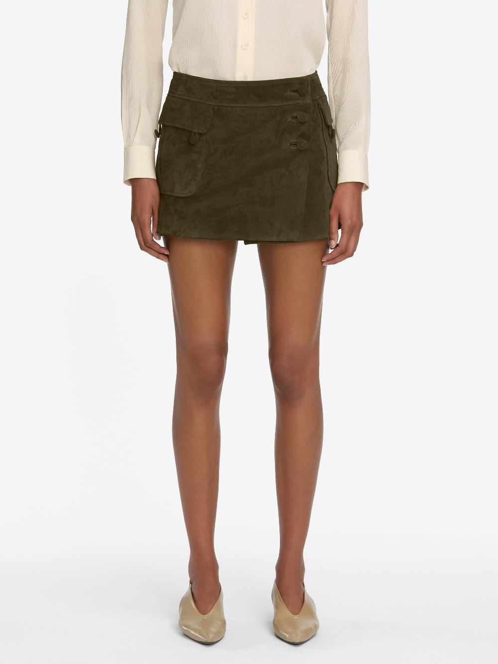 Frame The Suede Cargo Mini Skirt In Cypress