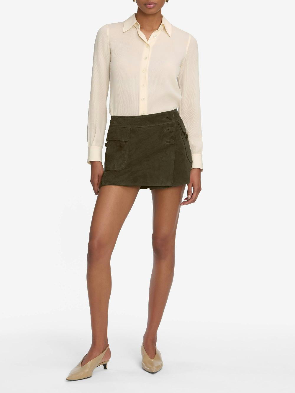 Frame The Suede Cargo Mini Skirt In Cypress
