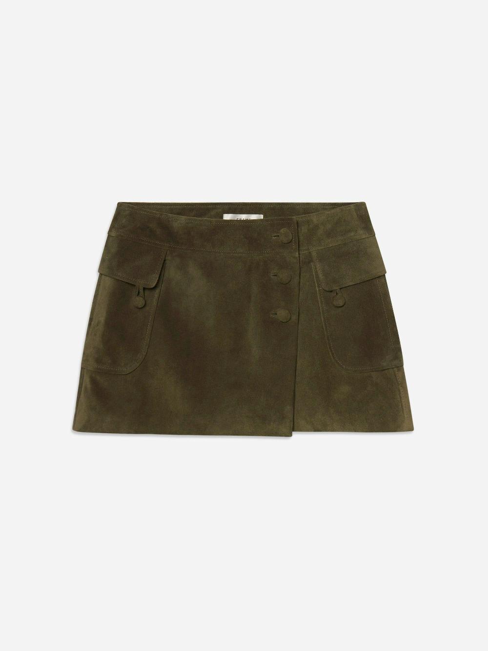frame The Suede Cargo Mini Skirt in Cypress