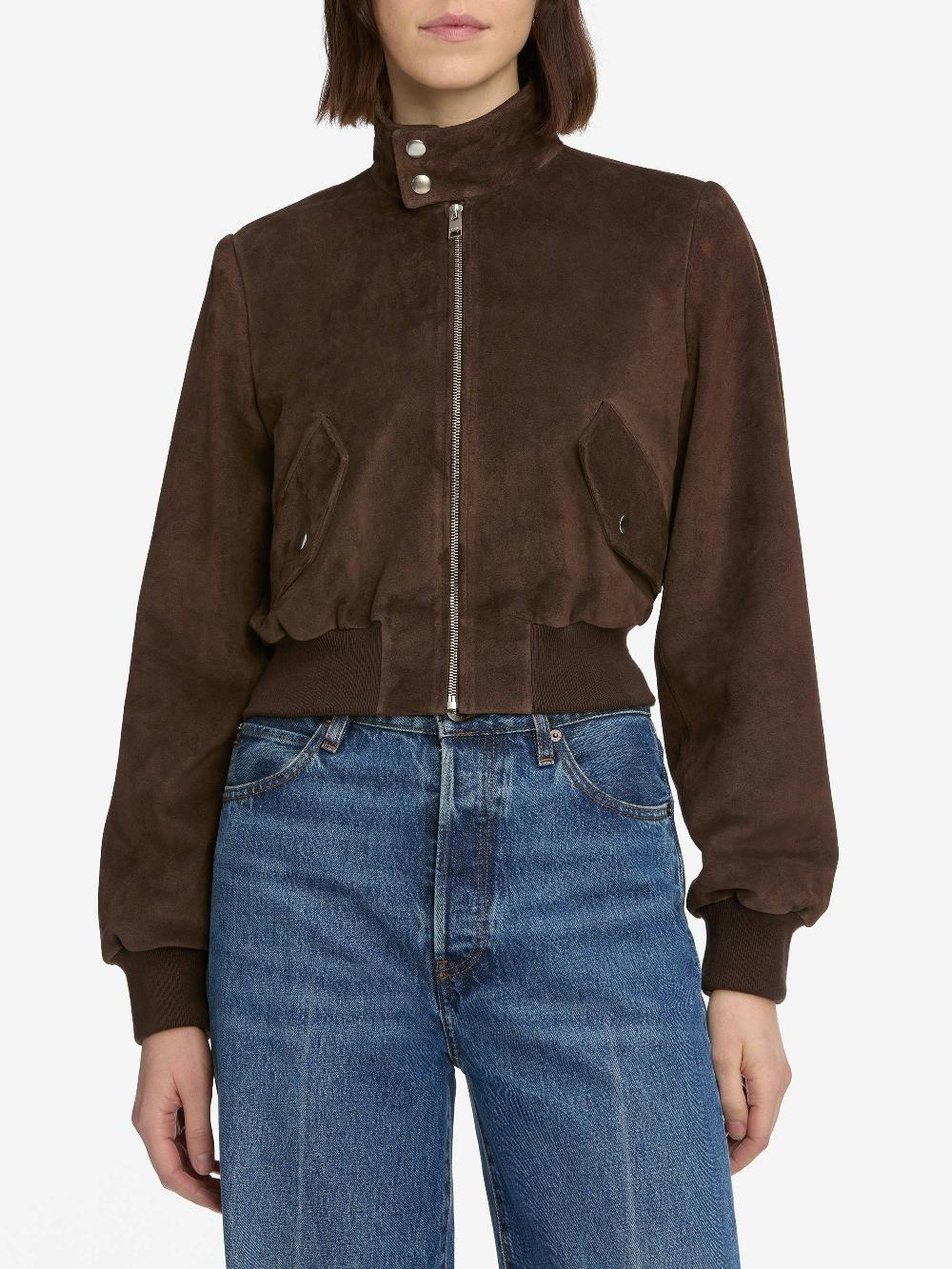 Frame The Suede Harrington Jacket In Coffee