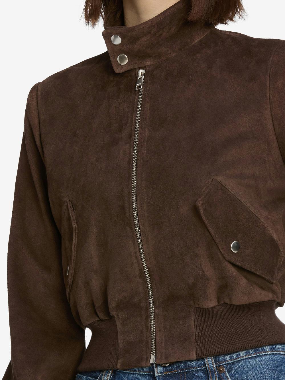 Frame The Suede Harrington Jacket In Coffee