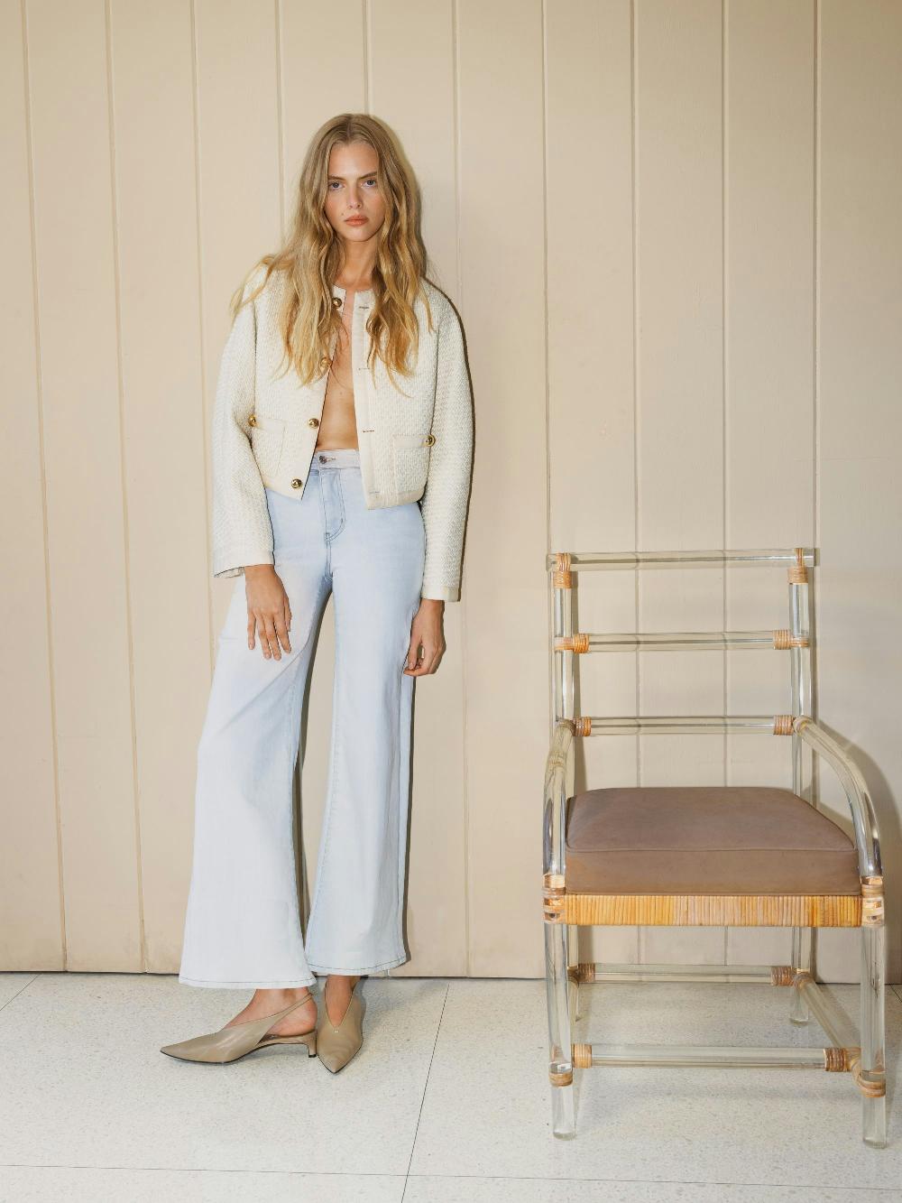 Frame The Trim Jacket In Cream Multi