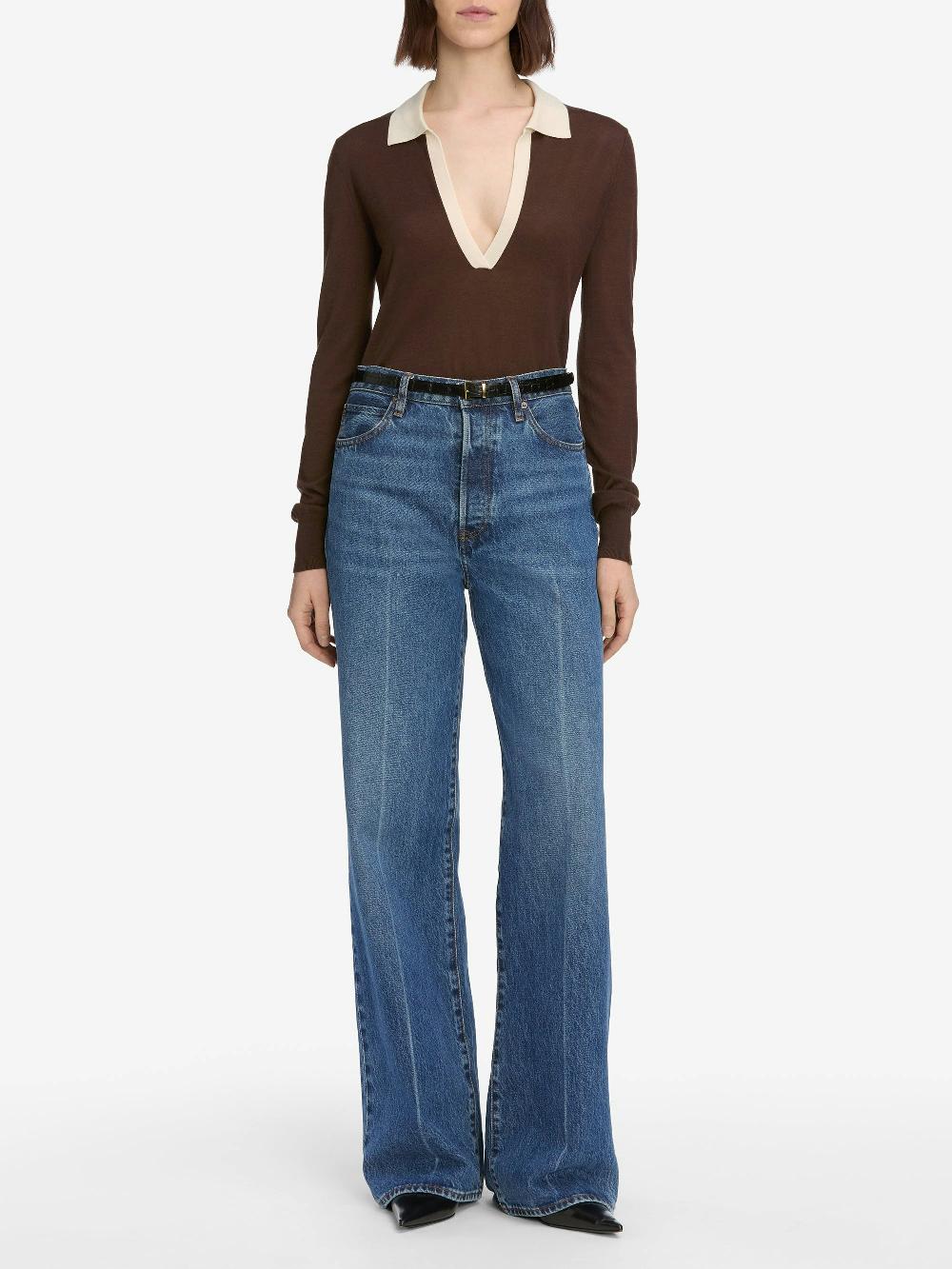 Frame The Two Tone Polo In Coffee Multi