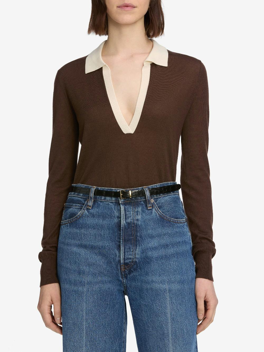 Frame The Two Tone Polo In Coffee Multi