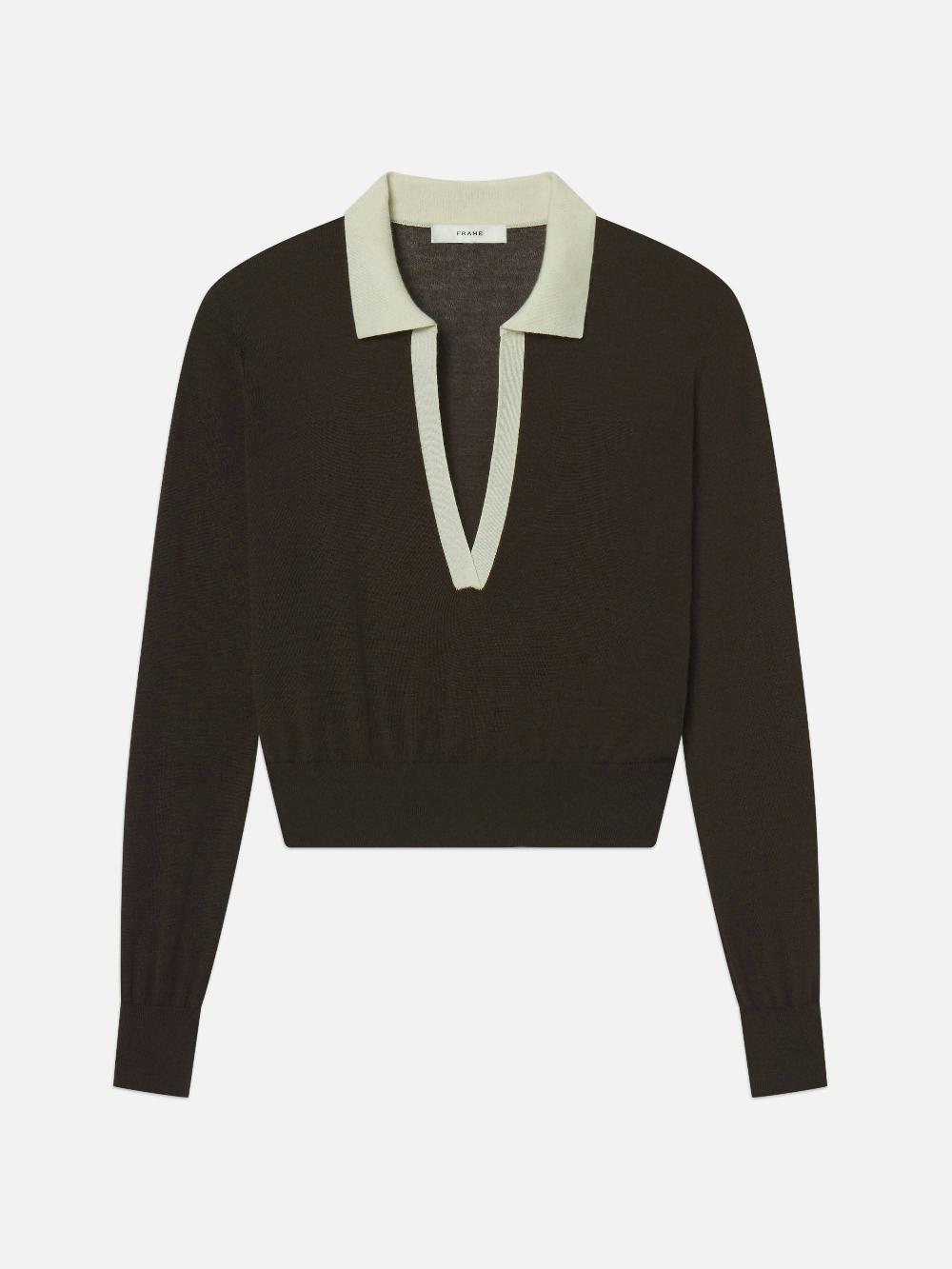 frame The Two Tone Polo in Coffee Multi