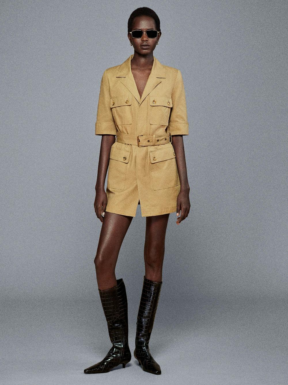 Frame The Utility Dress In Khaki Tan