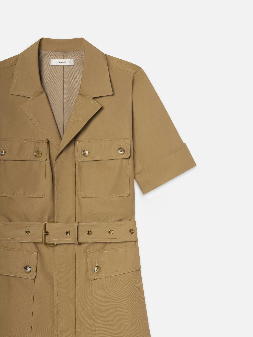 Frame The Utility Dress In Khaki Tan