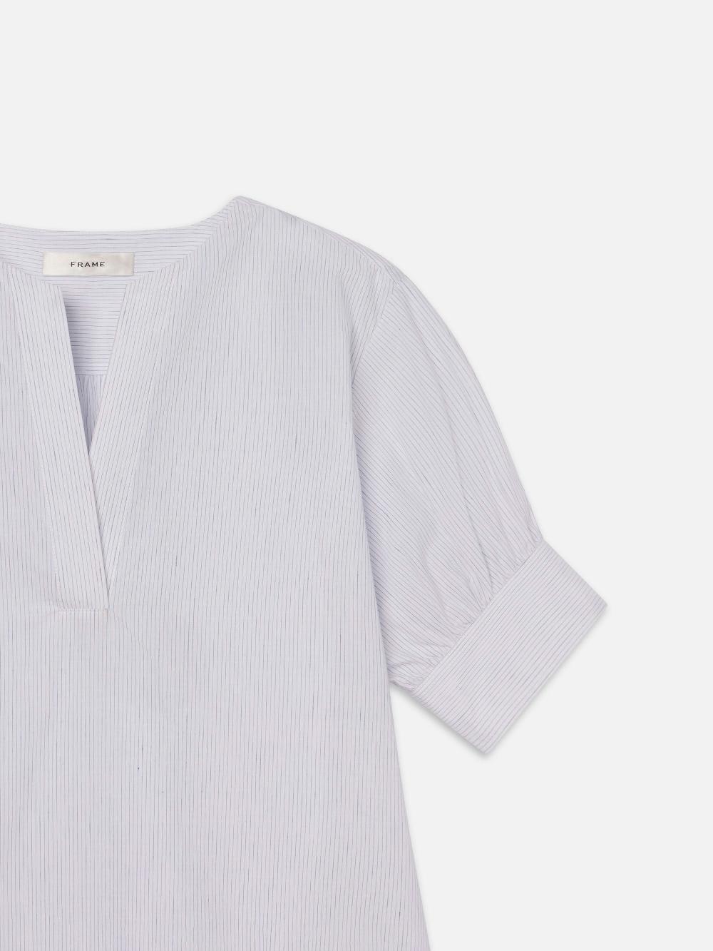 Frame The V-Neck Popover In Steel Blue Multi