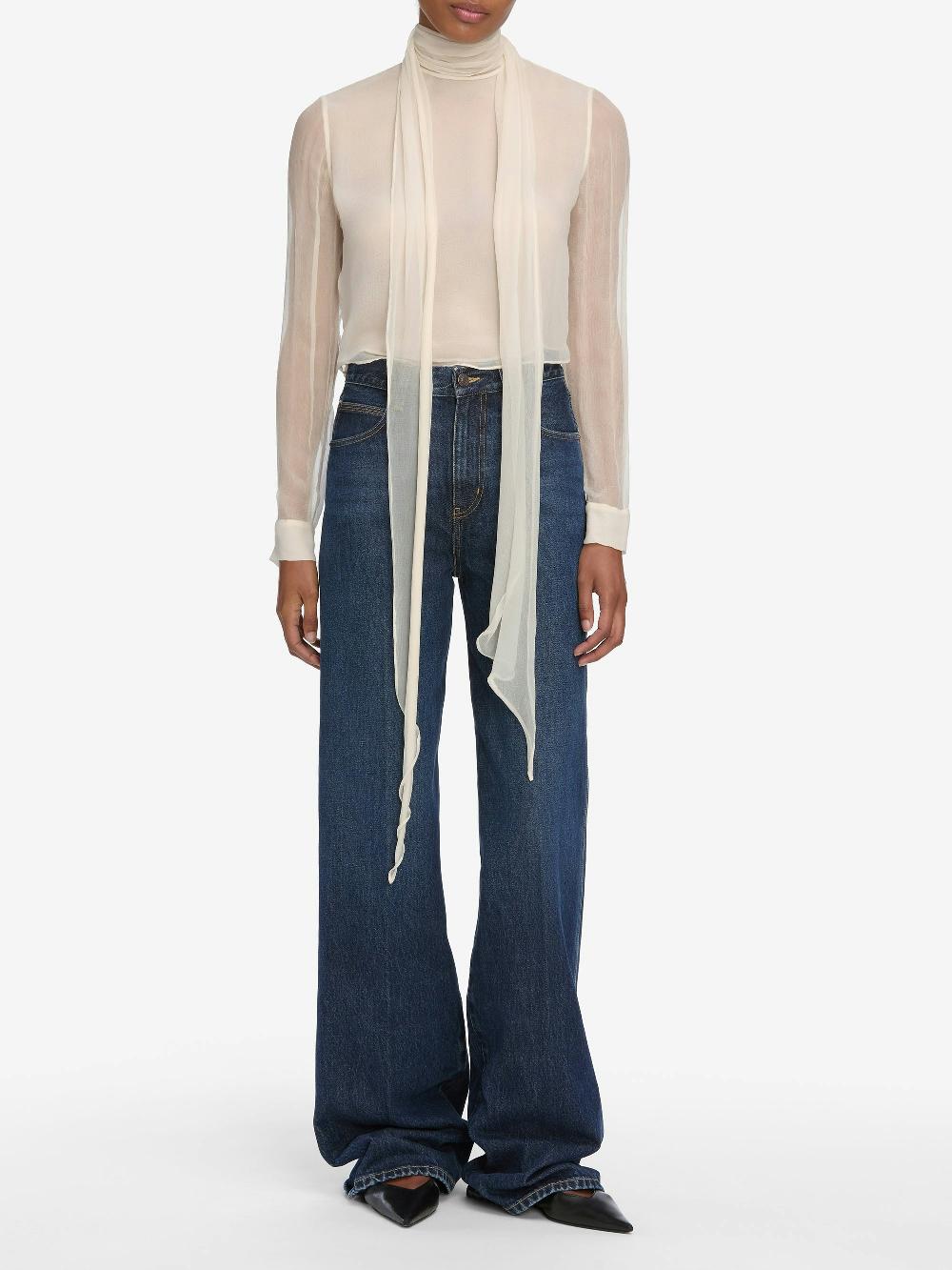 Frame The Wisp Tie Blouse In Cream