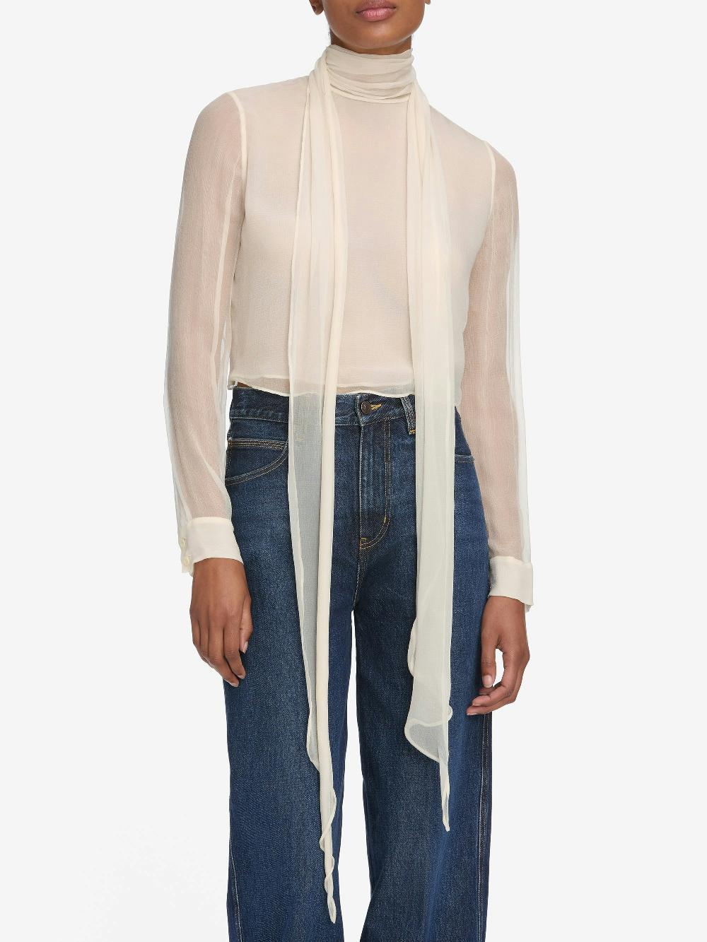 Frame The Wisp Tie Blouse In Cream