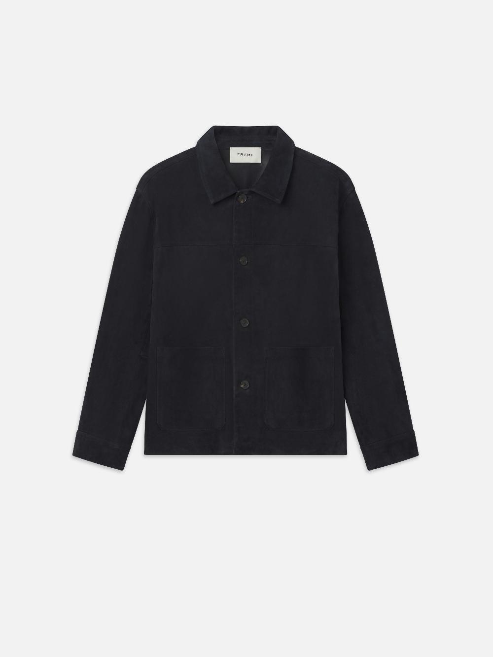 frame Unlined Suede Chore Coat in Dark Navy