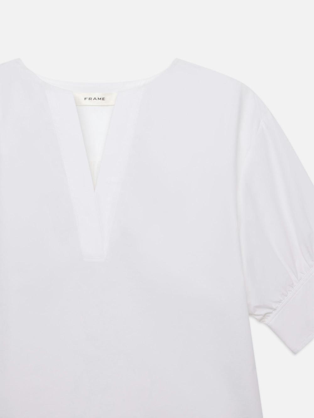 Frame V-Neck Popover Top In White
