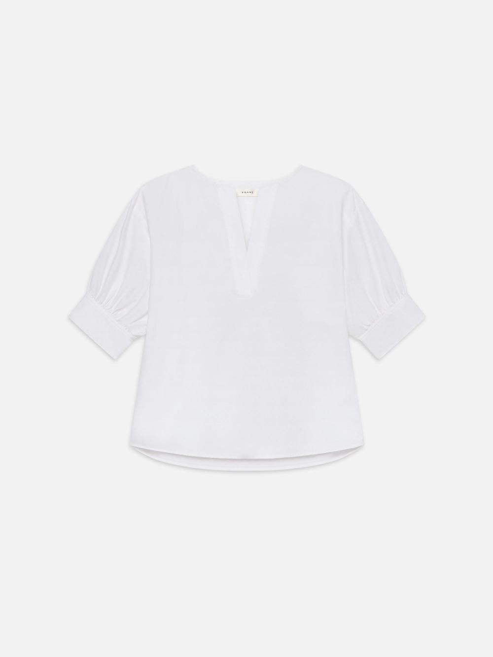 frame V-Neck Popover Top in White