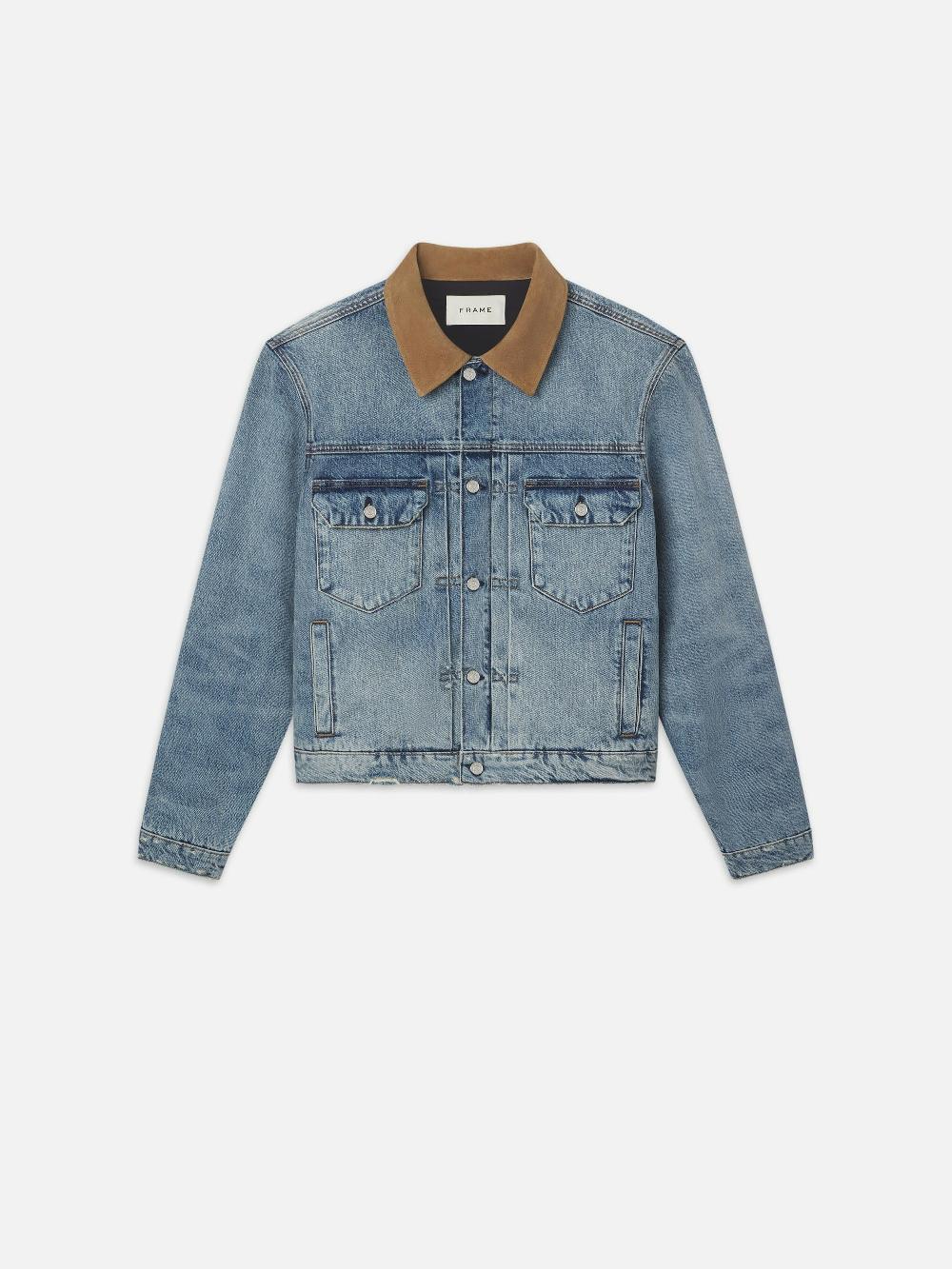 frame Vintage Denim Jacket in Blue Beach Rips