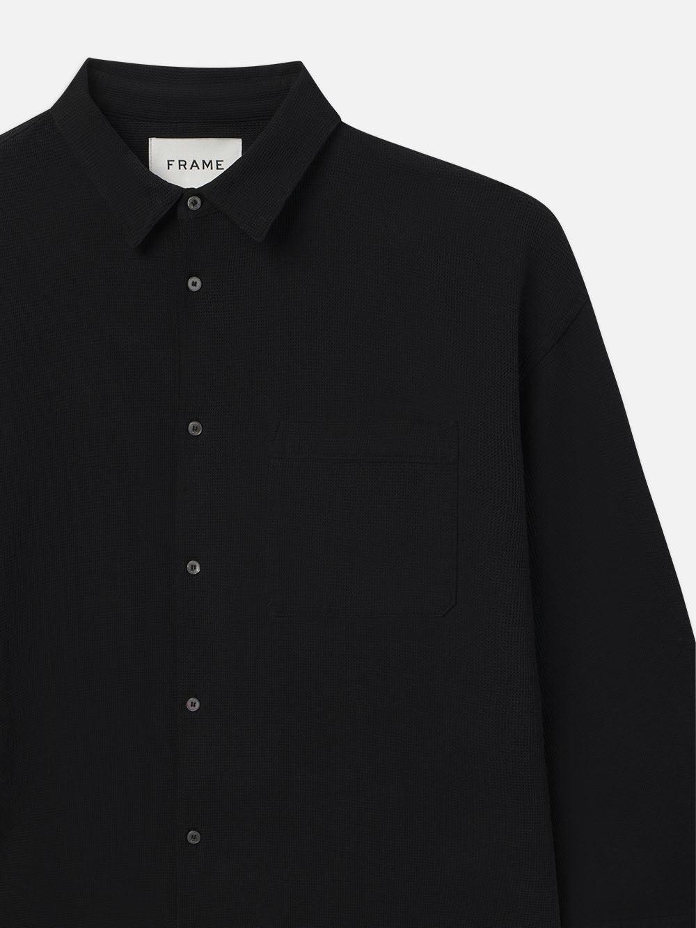 Frame Waffle Textured Shirt In Black