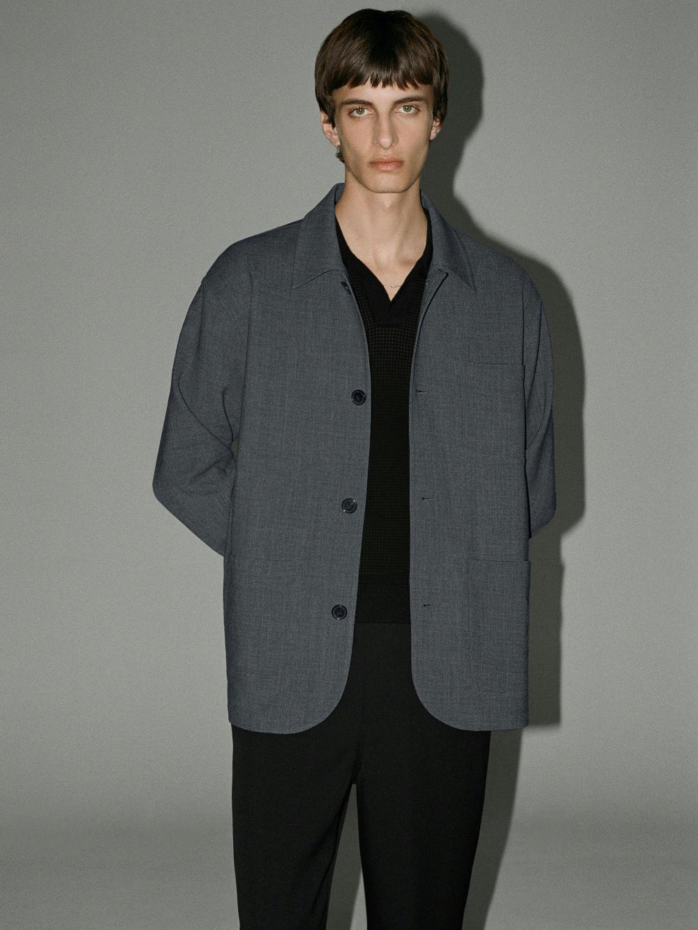 Frame Wool Chore Coat In Charcoal Grey