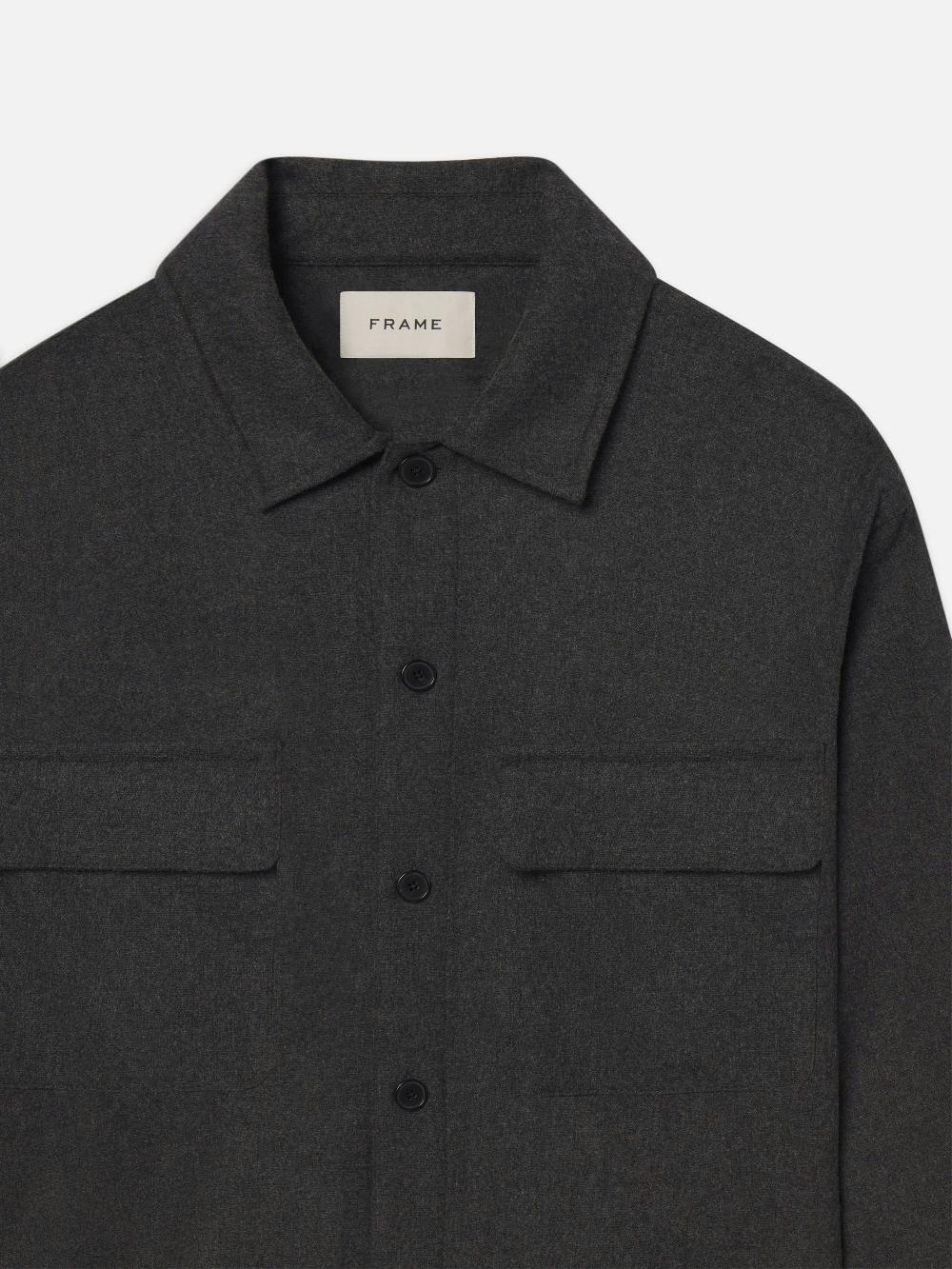 Frame Wool Overshirt In Grey Melange