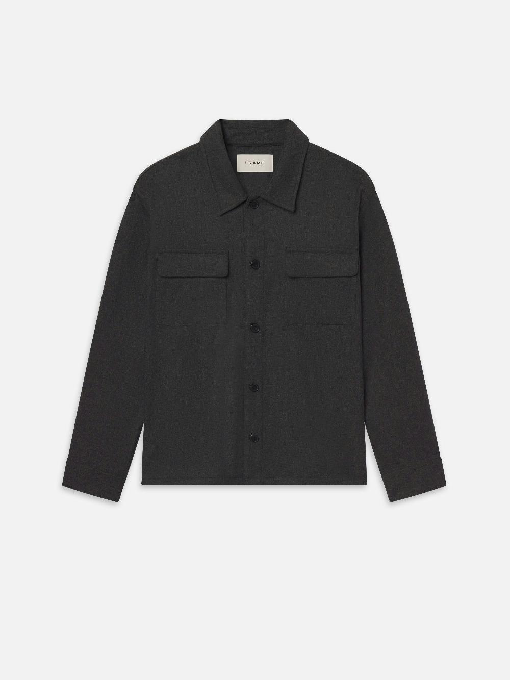 frame Wool Overshirt in Grey Melange