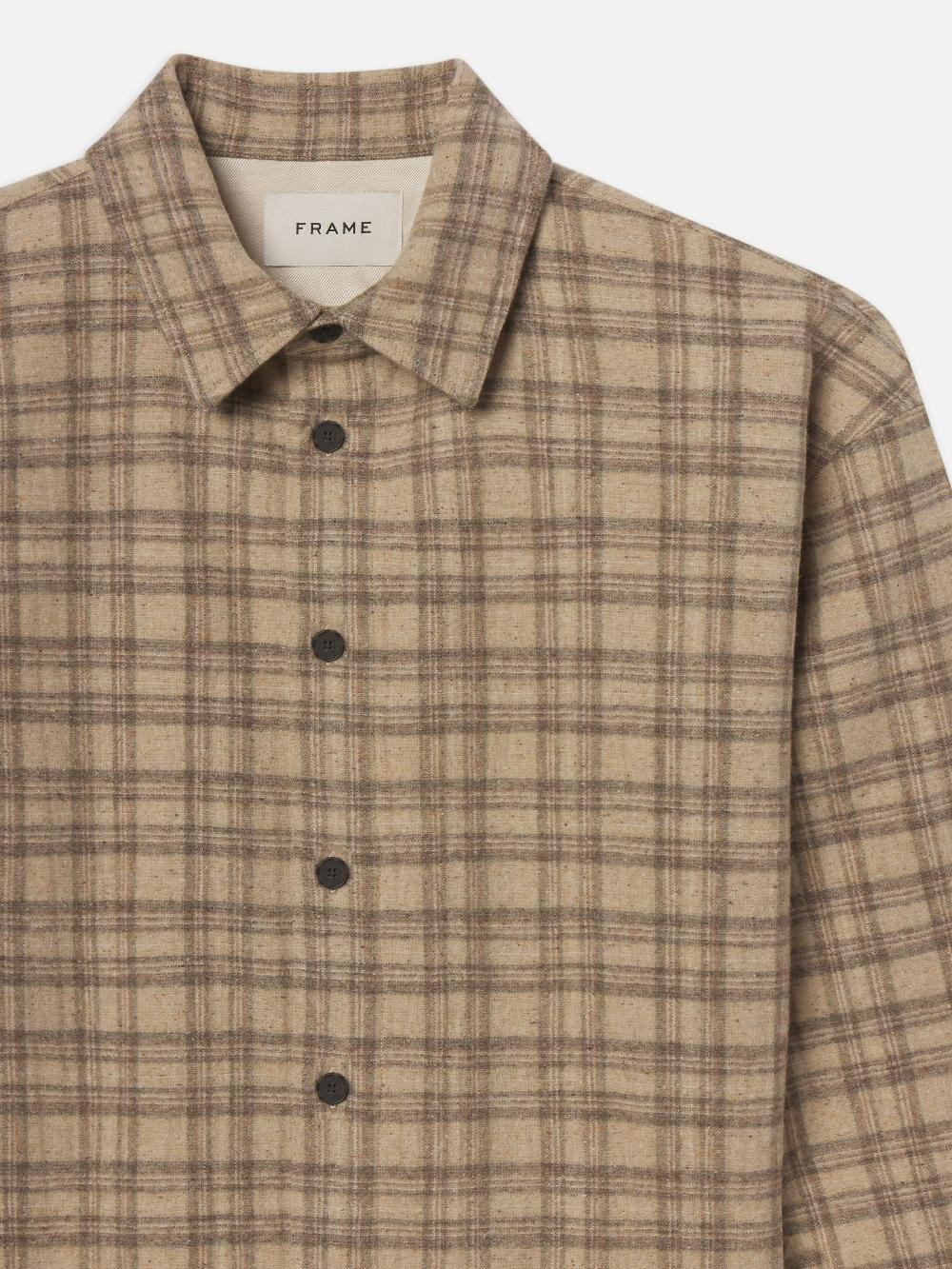 Frame Woolen Plaid Overshirt In Beige Multi