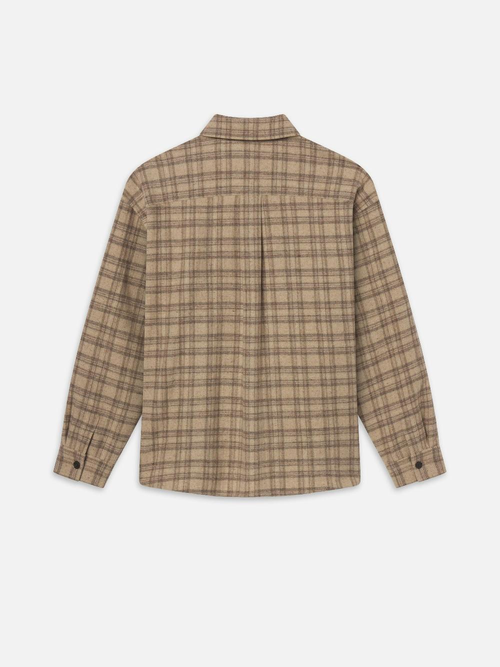 Frame Woolen Plaid Overshirt In Beige Multi