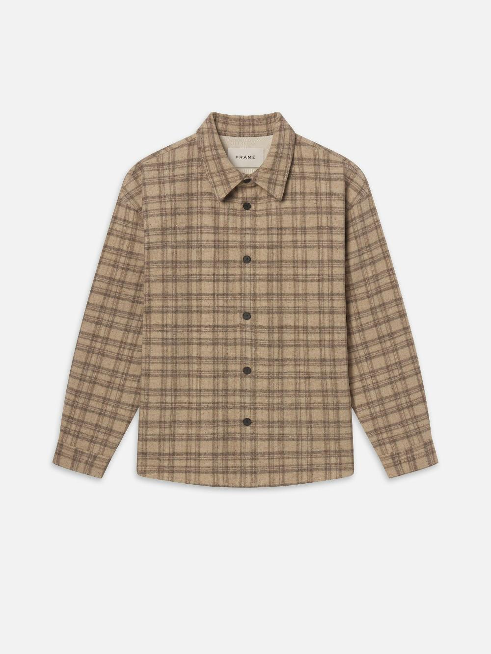 frame Woolen Plaid Overshirt in Beige Multi