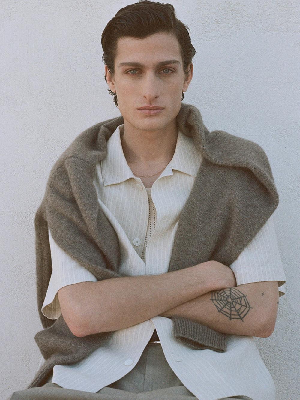 Frame Jacquard Cotton Short Sleeve Shirt In White Sand