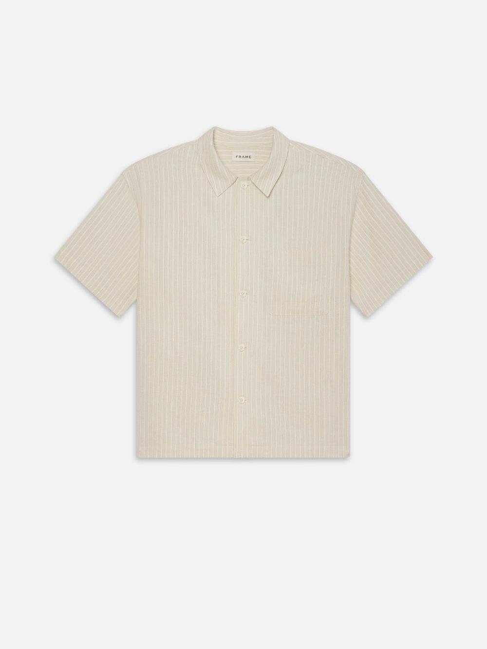 frame Jacquard Cotton Short Sleeve Shirt in White Sand