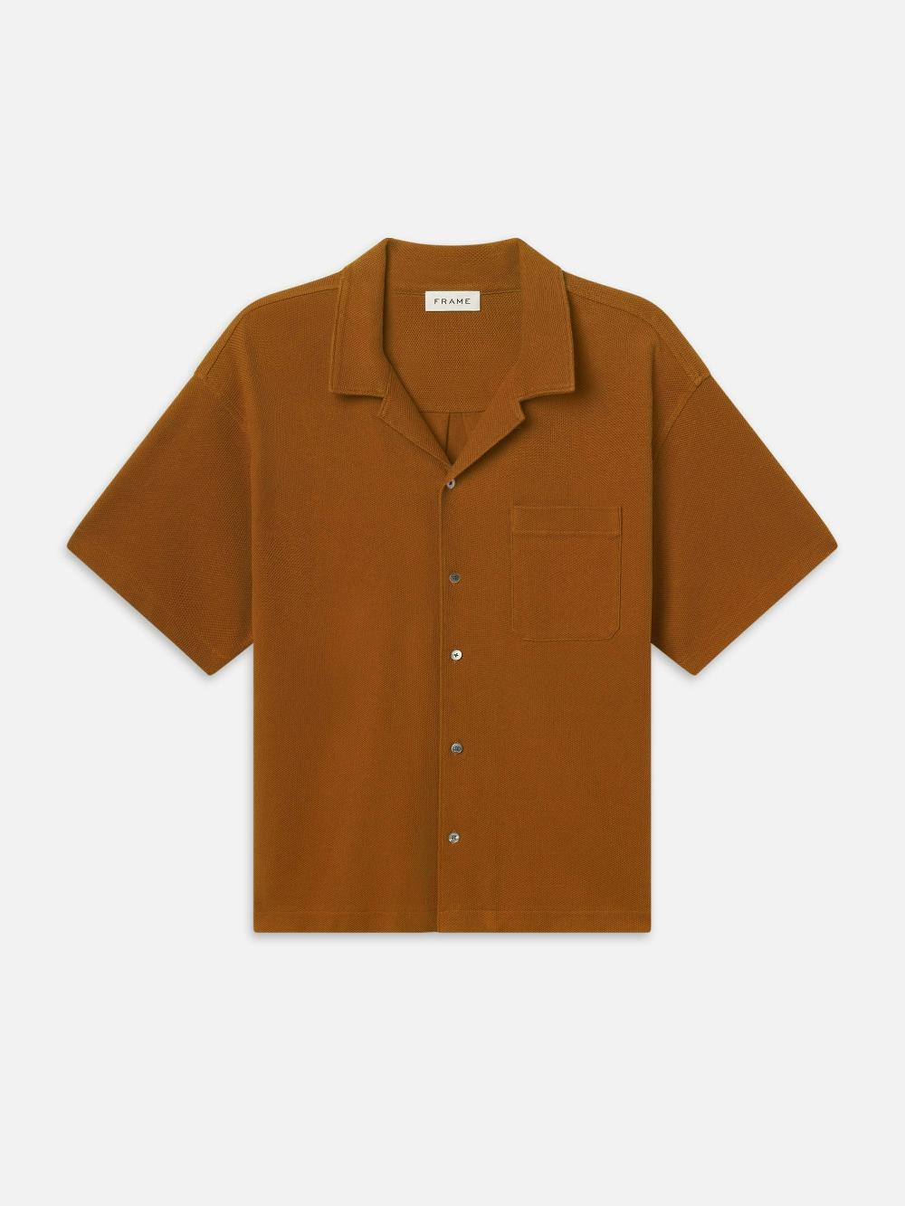 frame Jacquard Short Sleeve Relaxed Shirt in Dark Orange