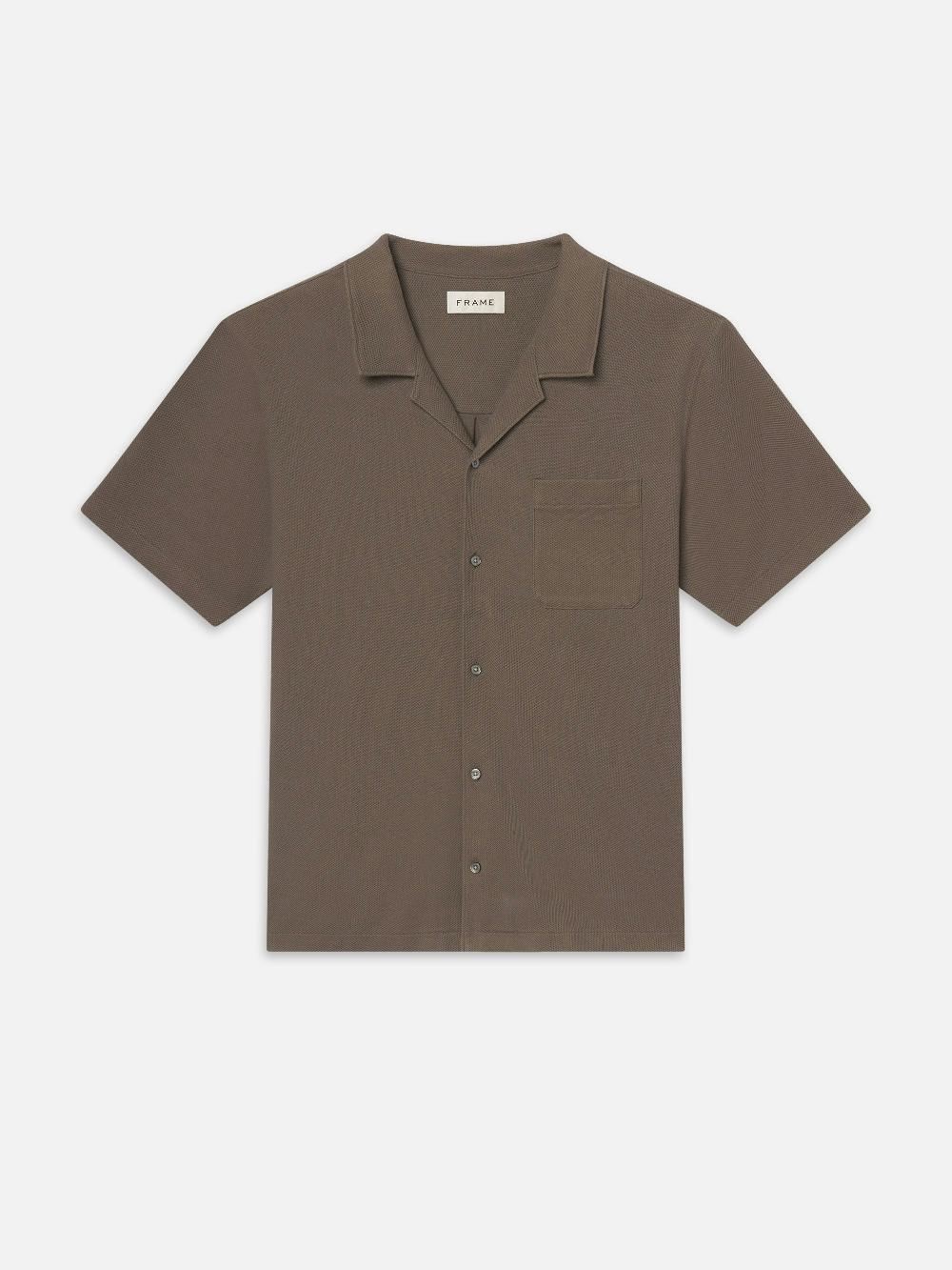 frame Jacquard Short Sleeve Relaxed Shirt in Dark Sage