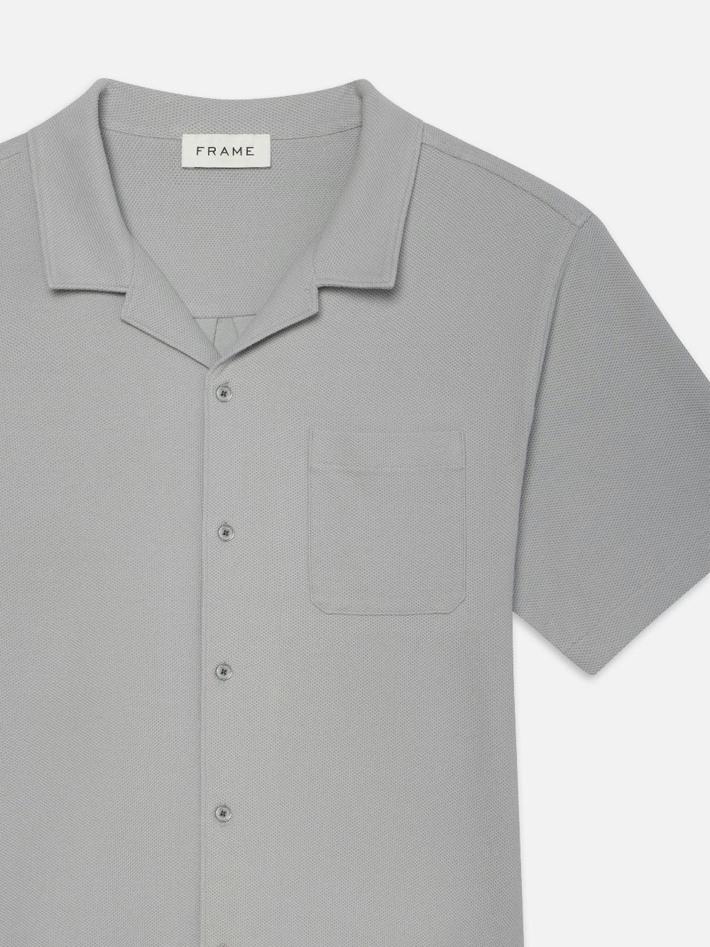 Frame Jacquard Short Sleeve Relaxed Shirt In Grey Blue
