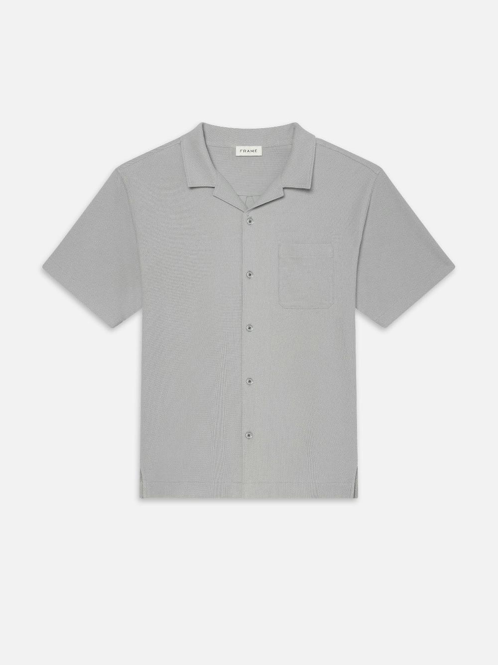 frame Jacquard Short Sleeve Relaxed Shirt in Grey Blue