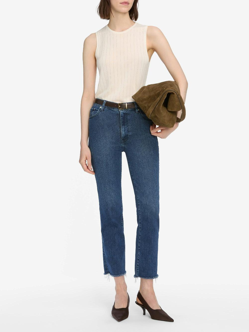 Frame Le Sleek Straight Crop In Thunderstorm Raw Fray