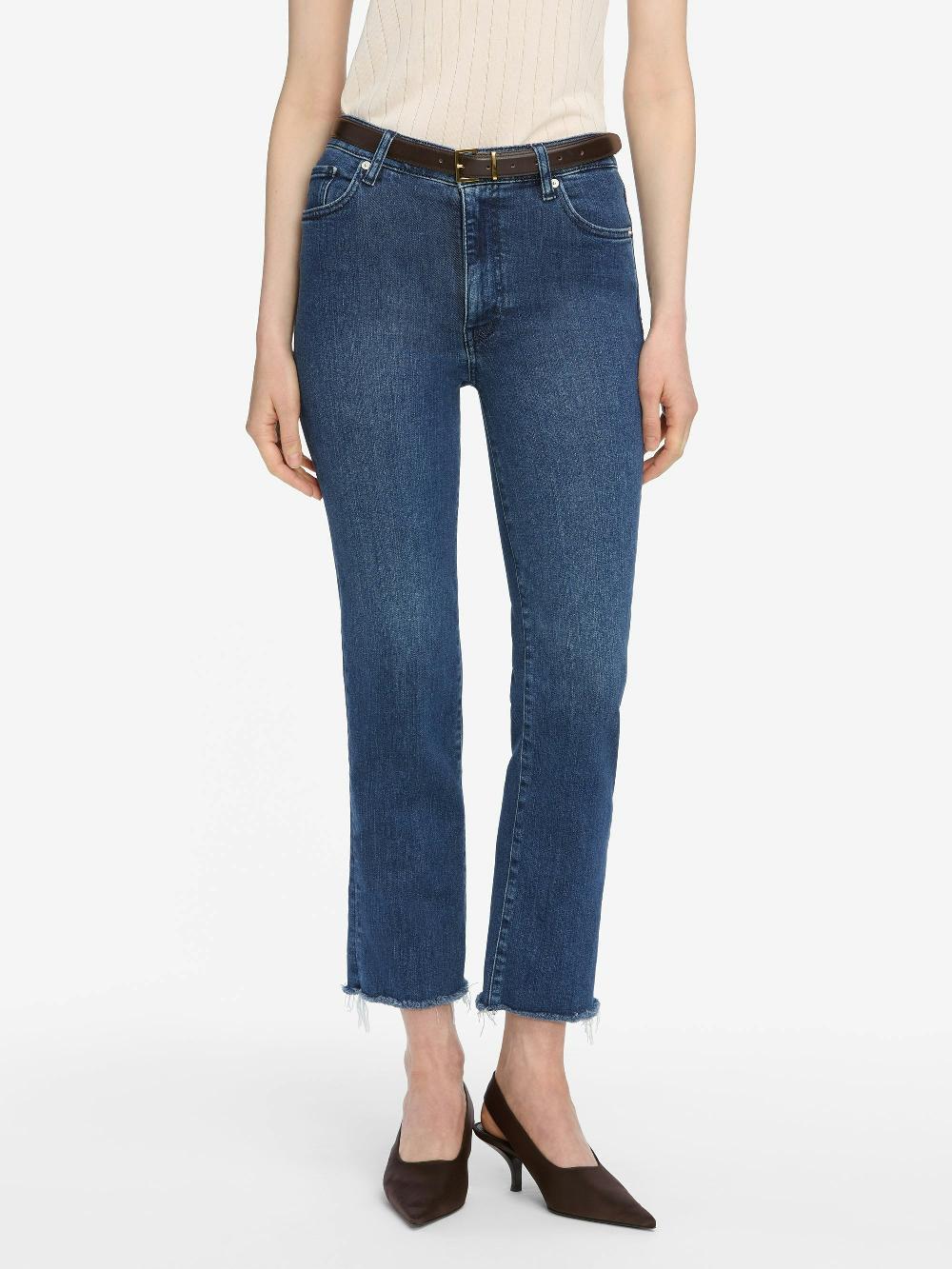 Frame Le Sleek Straight Crop In Thunderstorm Raw Fray